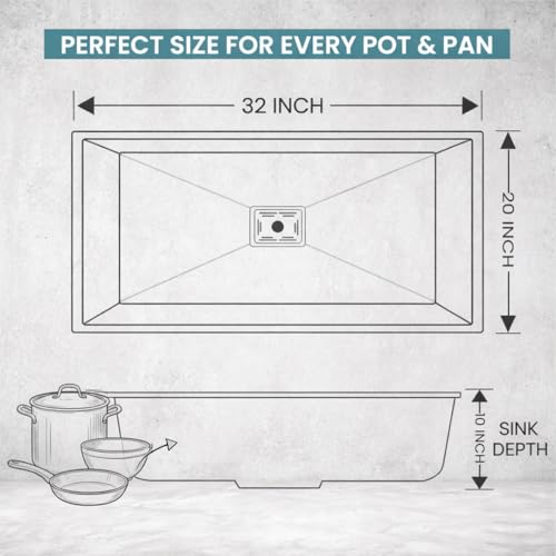 Image of ARQUIN Kitchen Sink 32 inchx20 inchx10 Inch Handmade Single Bowl sink Heavy Duty Stainless Steel Sink for Kitchen Basin with Brushed Matte Finish Including Coupling, Hose Pipe, Fruit Tray