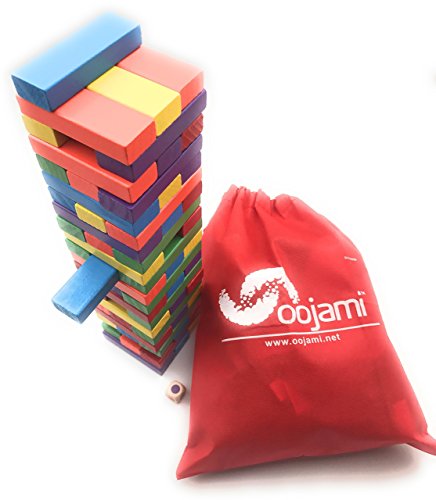 Oojami Wooden Tumbling Timber Toppling Stacking Board Games Building Blocks For Kids - 60 Pieces With Storage Bag Color Match Play Sets For Kids And Families #TOP2