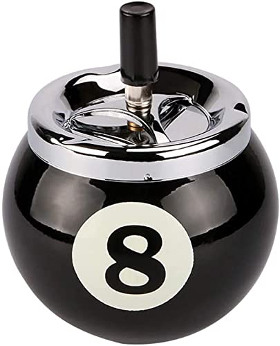 Cendrier à cigarettes Push Down créatif n°8 en forme de boule de billard avec plateau tournant pour intérieur et extérieur sans base (Noir)