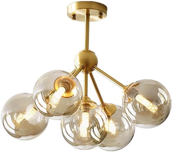 Lustre en laiton noble et verre ambré style industriel chic pour salon et salle à manger