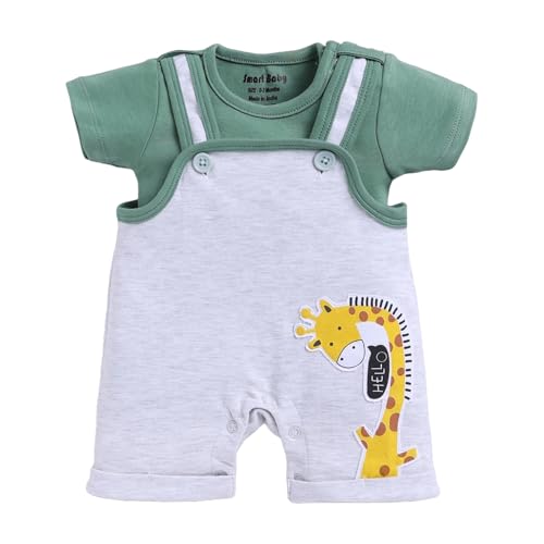 Image of Smart Baby Infant Romper with T-Shirt | Cotton Dungaree Style Baby Dress with Giraffe Print | Soft & Breathable Baby Outfit for Boys & Girls