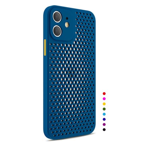 【Pinscher(ピンシャー)】 iPhone12Mini用 (ネイビー) 5.4インチ メッシュ ケース 放熱 アイフォン12ミニ用 ケース スマホケース カバー バンパー TPU Qi充電 耐衝撃 擦り傷防止 滑り止め 軽量 薄型 pc002-12m