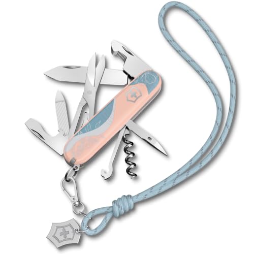 VICTORINOX Couteau de Poche Companion, 16 Fonctions, Swiss Made, Outil Multifonction pour Femmes, y c. Boîte Cadeau Paris Style (Rose, Bleu)