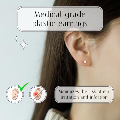 Medical Grade Plastic Earrings, Hypoallergenic Nickel Free Earrings for Women, Plastic Earrings for Sensitive Ears, Hypoallergenic Earrings Studs, Clear Medical Grade Cubic Zirconia Earrings2