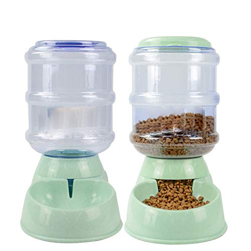 caiyuankai Feeder Food and Water for Dogs and Cats, Automatic Water Food Dispenser, Natural Gravity Feeding Supplies for Small Dog Pets Puppy Kitten Rabbit Bunny(Feeder and Waterer),Green