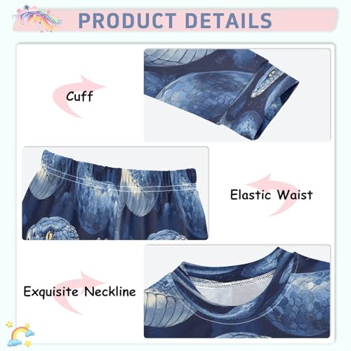 Pajama Sets Long Sleeve Blue Snake Watercolor Soft Comfy Sleepwear 2 Piece PJS 3-8T4