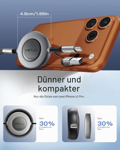 Minlu Multi USB Kabel, 3 in 2 Einziehbares Ladekabel mit Datenübertragung – Ansicht 5