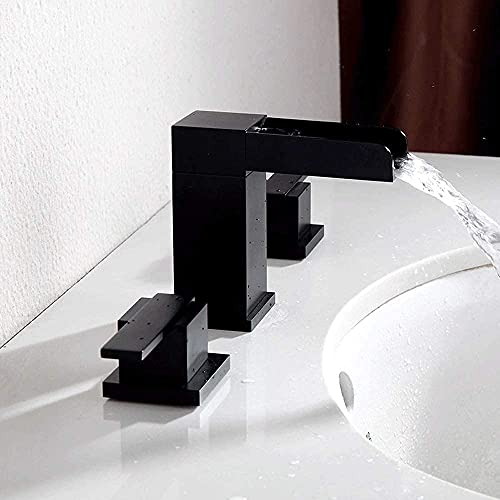 Robinet de lavabo cascade noir à trois trous pour salle de bain moderne - 5