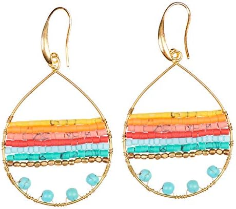 Akitai Boho Teardrop Multicolor Earrings Silver and Gold Plated with Colorful Varieties - Handmade Bohemian Turquoise Jewelry for Women and Beach Earrings For Women Vacation