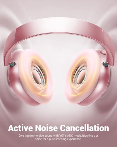 Image of Wentronic Y01 Wireless Noise Canceling Headphones Bluetooth 5.3 Over Ear Headphones with Microphone, Hi-Res Audio, 48H Playtime, Foldable Comfortable Earpads,Compatible with iOS,Android,PC, Pink