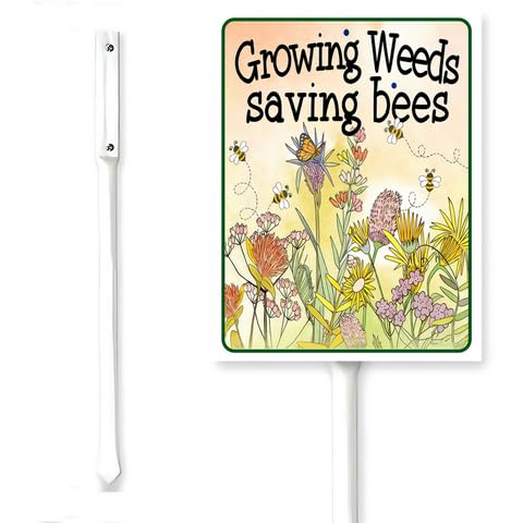Horienteeon Growing Weeds Saving Bees Yard Sign With Stake No Mow Zone Garden Lawn Signs Wildflowers Aluminum Decoration Rustproof Street Lawn Grass For Outdoor Stake Set 6x4.6inch