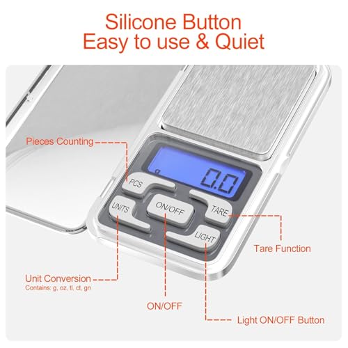 Fousenuk Küchenwaage Digital, Digitalwaage Hochpräzise 500g / 0.01g Lebensmittelwaage Edelstahl Haushaltswaage mit Lcd Display und Tara Funktion, Taschenwaage für Lebensmittel, Schmuck, Kaffee