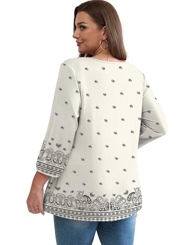 Image of OFEEFAN 3 /4 Length Sleeve Womens Tops 2026 Blouses for Women Dressy Casual Fashion Clothing V Neck Babydoll Tops Fall Outfits