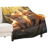 Große Fleece-Überwurfdecke, gemütlich, flauschig, 101,6 x 152,4 cm, Kühldecke, niedliche Füchse, Überwurf, Decke, weich, gemütlich, Klimaanlage, Steppdecke, leicht, warm, Überwurfdecke für Couch,