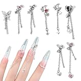 WOKOTO 8 Pcs 3D Dangle Nail Charms with Chains - Butterfly, Heart, Bow, Moon Nail Art Charms - Alloy Nail Gems for Acrylic Nails Butterfly Bow Heart Charms for Nails Design Charms Jewelry Decorations
