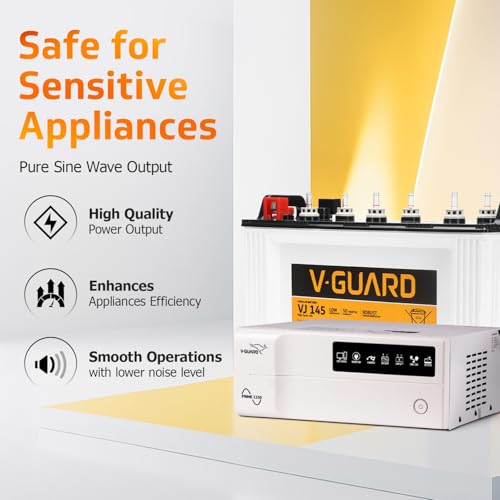 Image of V-Guard Inverter & Battery Combo (1150 Pure Sine Wave 1000VA /12V Inverter, VJ 145 135 Ah Tall Tubular Battery) for Home, Office & Shops