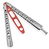 BOKHAMMER legales Butterfly Trainingsmesser - Silber Rot FS7 - stumpf - inkl. Tasche, Schraubendreher und Ersatzschrauben