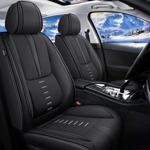 IKABEVEM Full Set Car Seat Covers Fit for Subaru Impreza 2012-2024 2025 Breathable Faux Leather Seat Cushion with Lumbar Support Airbag Compatible Automotive Interior Accessories (Black)