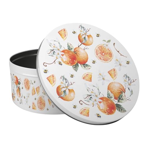 Purely Home Tangerines Large Cake Tin - Orange Summer Fruits & Flowers Themed Kitchen Gifts - Round Metal Storage Container for Baking 23 x 10cm