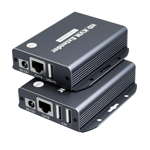 NETSYTE HDMI KVM �I�[�o�[�C�[�T�l�b�g�G�N�X�e���_�[ Balun Over CAT5e/6/7�P�[�u�� 1080 �ő�495�t�B�[�g�A�L�[�{�[�h�ƃ}�E�X��USB HDMI���[�v�A�E�g���T�|�[�g�A�p���[�I�[�o�[�P�[�u���[�������e���V�[�B