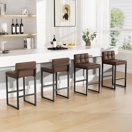 Image of Bar Stools Set of 5, Modern Counter Height Bar Stools with Back,24 inch Brown