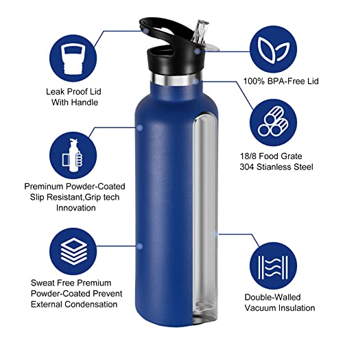 Neihepal 24Oz Insulated Water Bottles Bulk 8 Pack,Stainless Steel Double Wall Sport Bottle With Straw Lid,Metal Reusable Thermoses Cup With Hand Cap For School,Cyclists,Hikers,Gift (Navy,Set Of 8) #TOP2