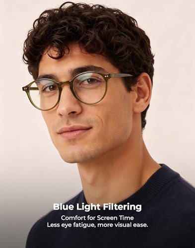 Image of TIJN Blue Light Blocking Glasses Men Women Vintage Thick Round Rim Frame Eyeglasses
