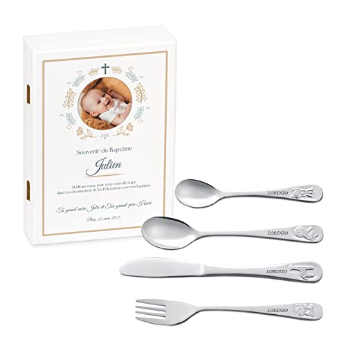 Maverton Set de couverts personnalisé pour garçon - Coutellerie dans coffret imprimé - Couvert Enfant Thème Animal - Cadeaux bébé avec photo personnalisée - Idee Cadeau Bapteme - Photo 8
