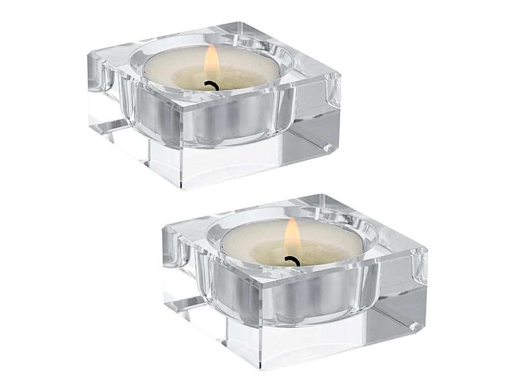 2 Pcsc Glass Tealight Candle Holder Glass Votive Candle Holder Chunky Glass Candle Holder for Wedding Party and Home Decor (Square)