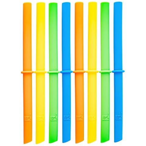 Elk and Friends Adult & Kid's Reusable Silicone Straws with Stopper for 12oz, 14oz & 16oz Mason Jars or Tumblers | Pack of 8 Straws | 7.9" Length Cover