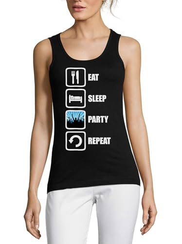 Camiseta sin mangas de algodón para mujer Eat Sleep Party Repeat negra