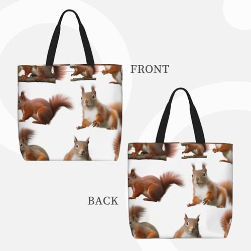 (Cute Squirrel) Large Reusable Tote Bag For Women Foldable Washable Shoulder Bag For Shopping Beach Travel Gym Work3