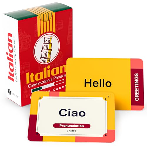 Italian Conversational Phrase Flash Cards - 75 Beginner Sayings for Travel, Memory, Quick Reference - Educational Language Learning Resource Tool - Fun Play - Kids, Students, Classroom, Homeschool