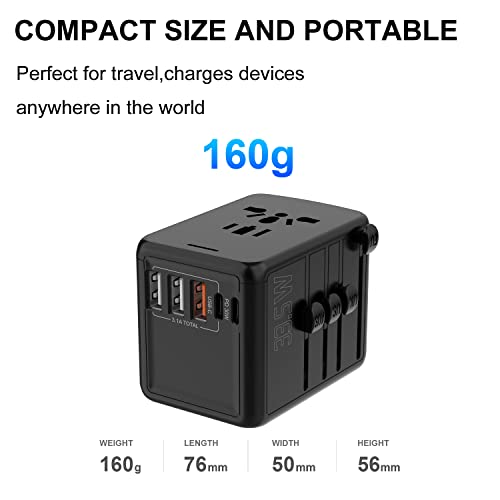 Image of JMFONE 35W PD Universal Travel Adapter, Fast Charging International Power Plug Adapter with 3*USB-A & 2*USB-C Ports and Multi AC Sockets, All-in-one Travel Outlet Conversion Plugs for 200+ Countries