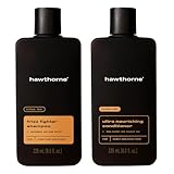 Hawthorne Men's Ultra Nourishing Shampoo and Conditioner Set. Unlock Moisturized, Non-Frizzy Hair with Shea Butter and Coconut Oil. Woody Citrus Scent. Sulfate Free, Paraben Free. 8 fl. oz each.