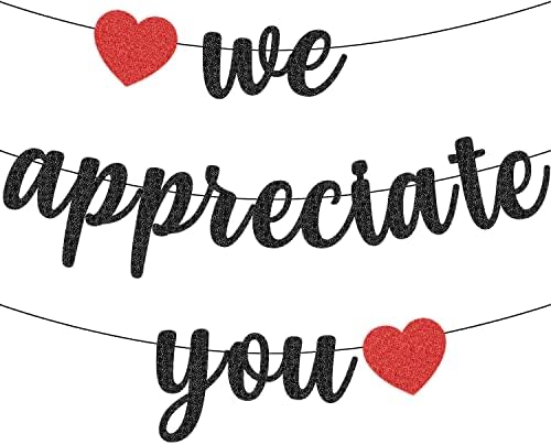 We Appreciate You Banner Black Glitter Thank You Employee Teacher Doctor Nurse Staff Appreciation Week Employee Appreciation Banner for Office Party Decorations
