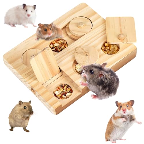 Ruikdly 6 In 1 Hamster Spielzeug - Holz Kleintierspielzeug für Meerschweinchen, Kaninchen, Chinchillas...