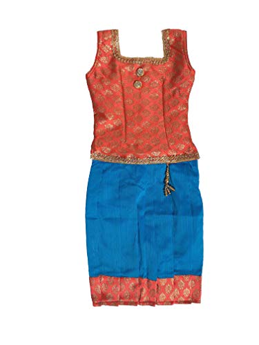 Image of Ashwini Girl's Polyester Pattu Pavadai With Skirt