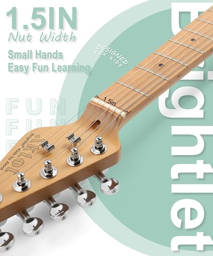 Image of AKLOT Mini Kids Electric Guitar: 3 /4 Size Guitar Kit for Beginners, 1.5in Narrow Neck for Small Hands, Easy to Play, Age 6-12, 36 inch, 10W Amp, Gig Bag, Strap, Cable, Picks & Lesson Book (Green)