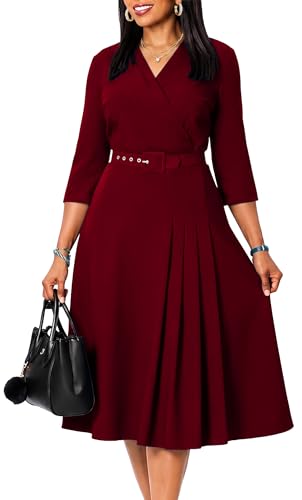 Image of ZVO Business Work Dress for Women Elegan Church V-Neck A Line Midi Dresses