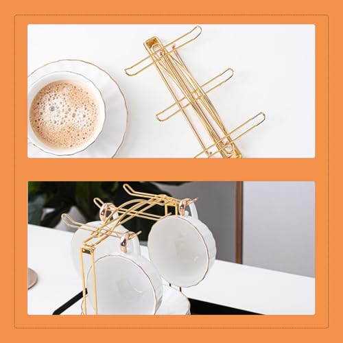 LXFNDZW Gold Metal Cup and Saucer Display Stand Tea and Coffee Cup Holder for Countertop, Coffee Station Organizer for Home or Bar Decor - Thumbnail 4