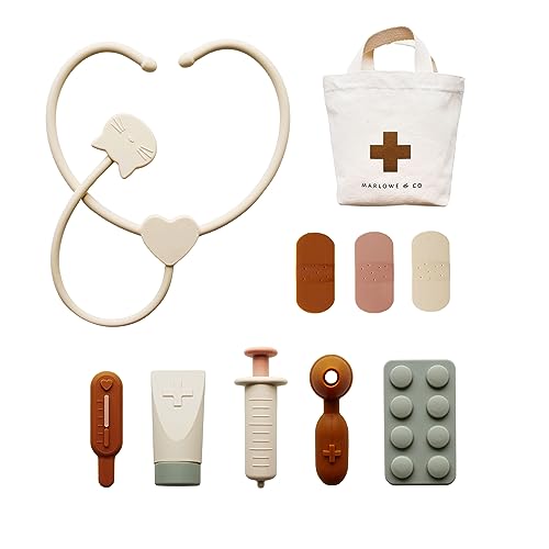 Image of Marlowe & Co Silicone Pretend Play Doctor Kit for Children, 10 Piece Pretend Play Doctor and Vet Kit with Storage Bag