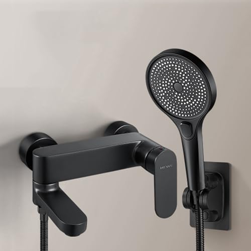 Mitigeur de douche mural anti-calcaire noir mat pour baignoire avec inverseur fluide 3 modes