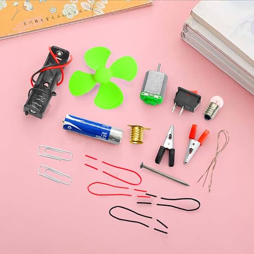 Image of VGRASSP Educational Electric Bulb and Fan Circuit Toy Set for Kids - DIY Science Experiment Kit with Motor Fan, Light Bulb, Switch, Wires and More - Physics Learning Toy Kit - Multicolor