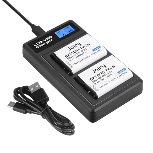 Joiry EN-EL23 - Batteria di ricambio (2 pezzi) e caricatore LCD Dual per Nikon EN-EL23 e Nikon Coolpix B700, P600, P610, P610s, P900, P900s, S810c