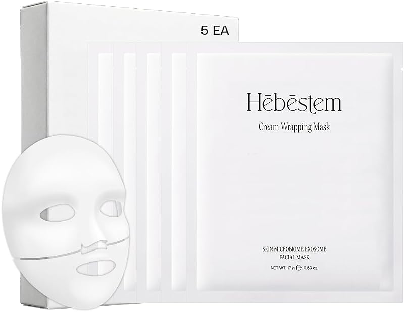 Hebestem Máscara facial de folha com creme e fermentado de Lactobacillus, sem fragrância, Pacote com 5