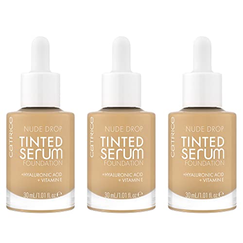Catrice Nude Drop Tinted Serum Foundation, No. 040N, Nude, Long-Lasting, Mattifying, Natural, for Sensitive Skin, Vegan, Oil-Free, Perfume, No Alcohol, Pack of 3 (3 x 30 ml)