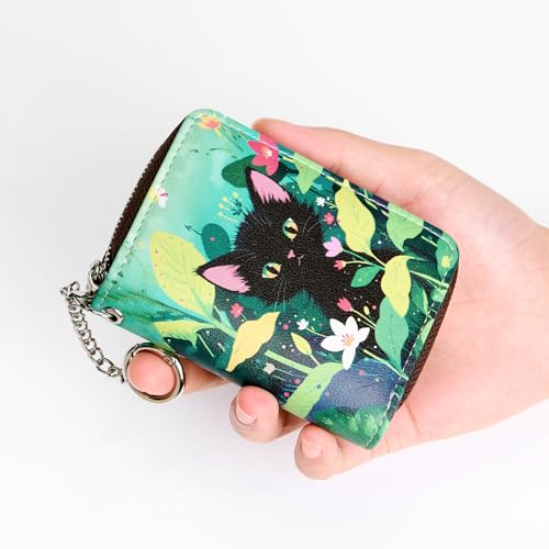 Image of Mayski Credit Card Holder, Zipper Credit Card Wallet for Women, Small Accordion Card Cases Holder, KeyChain Wallet, Business Card Holder, Cat