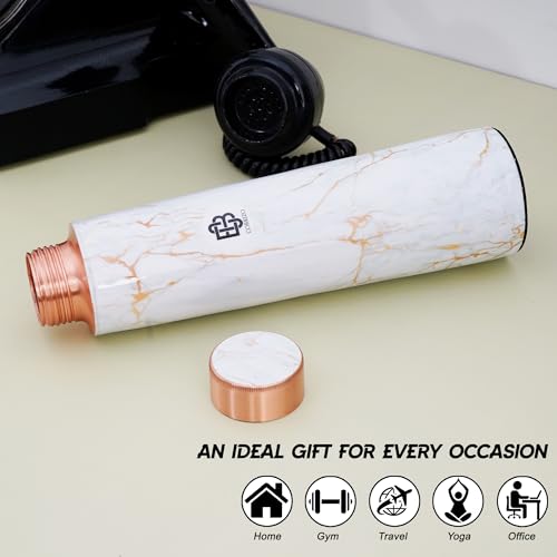 Image of 100% Pure Copper Abstract Designer Water Bottle with Ayurvedic Benefits Rustproof & Leakproof Copper Bottle for Home School Gym Travel Bottle Drinkware & Storage Purpose 900 ml