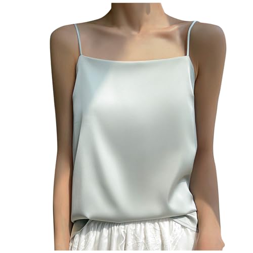 Women's Spaghetti Straps Square Neck Satin Camisole Cowl Neck Cami